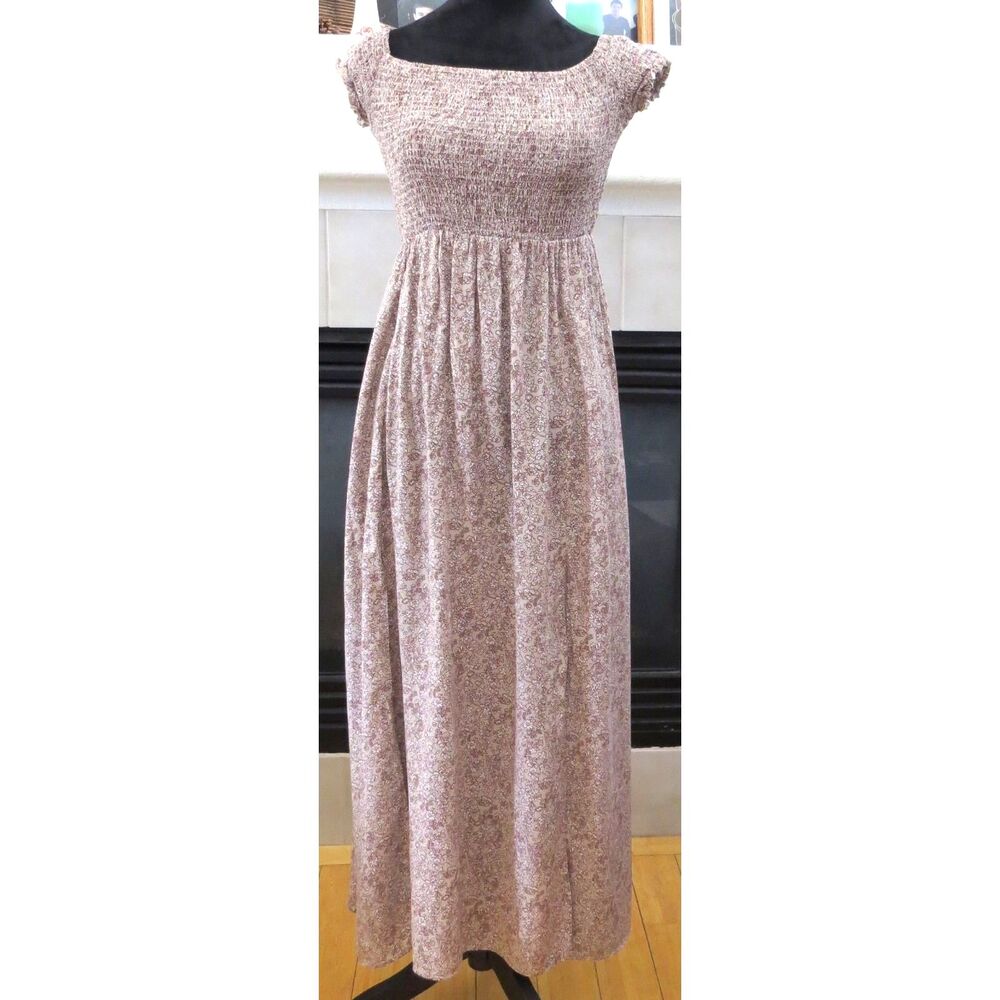 Breezaya Women's Ditsy Floral Off/On Shoulder Maxi Dress M split Hem M EUC